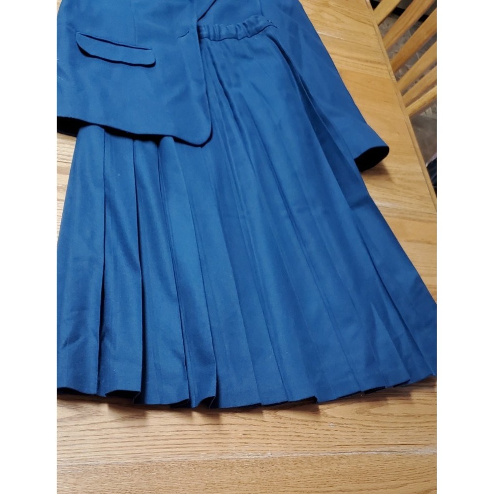Vintage Wool Blazer Pleated Skirt Suit PENDELTON Blue Green Teal secretary 80s